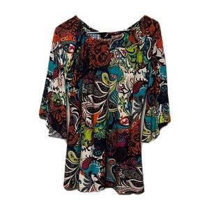 LADY’S WORLD, Tie Up Bell Sleeves, Elastic Neckline Top, Multi Colors, XL